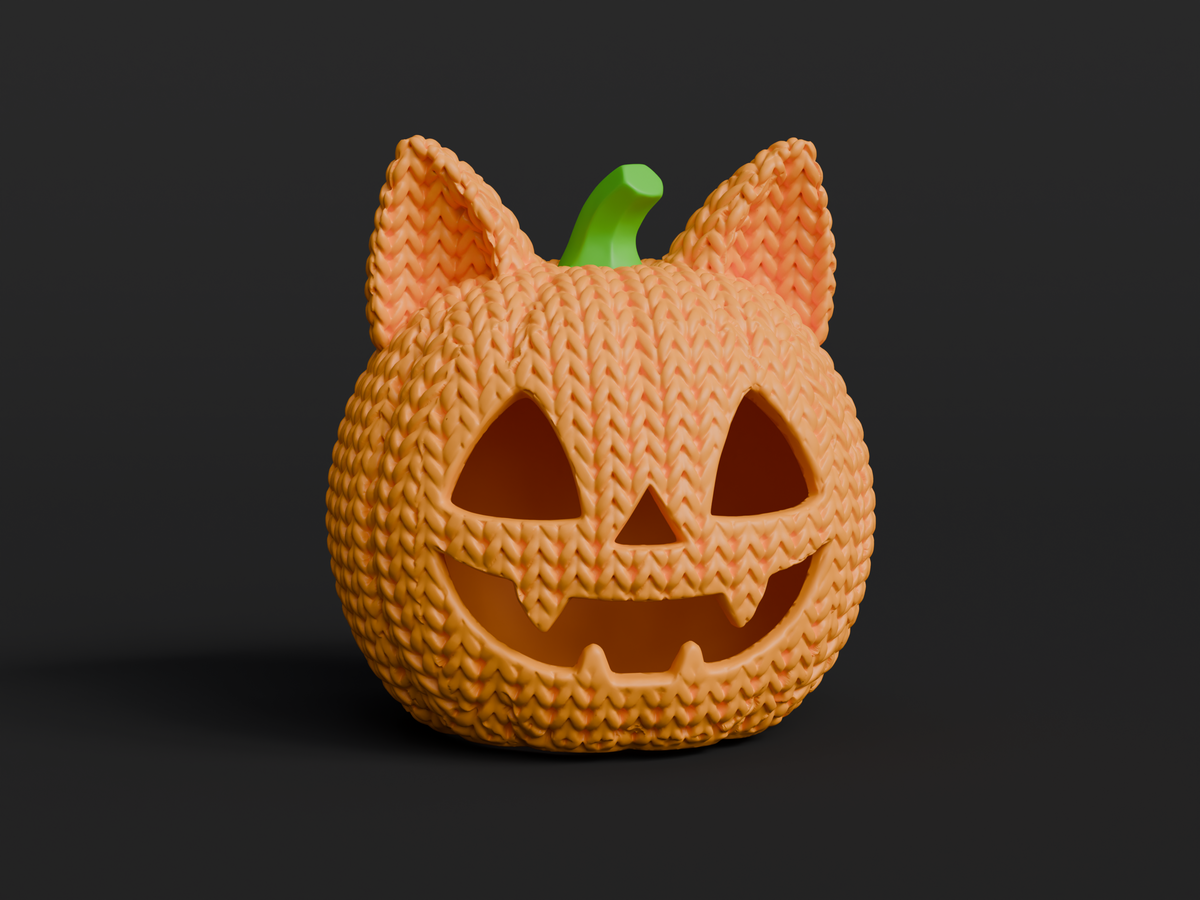 Cat Jack O’Lantern Figure: Knitted Texture Design