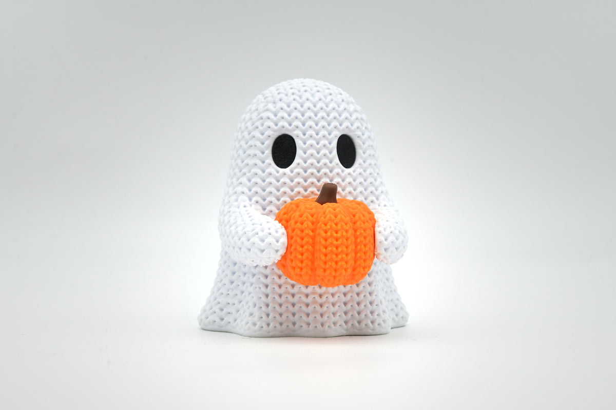 Ghost with Pumpkin Figure: Knitted Texture Design
